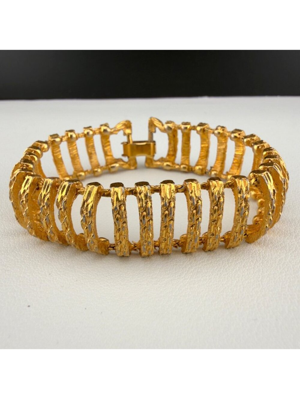 Vintage Link Bracelet Gold Tone Textured Statement MCM 7.5"